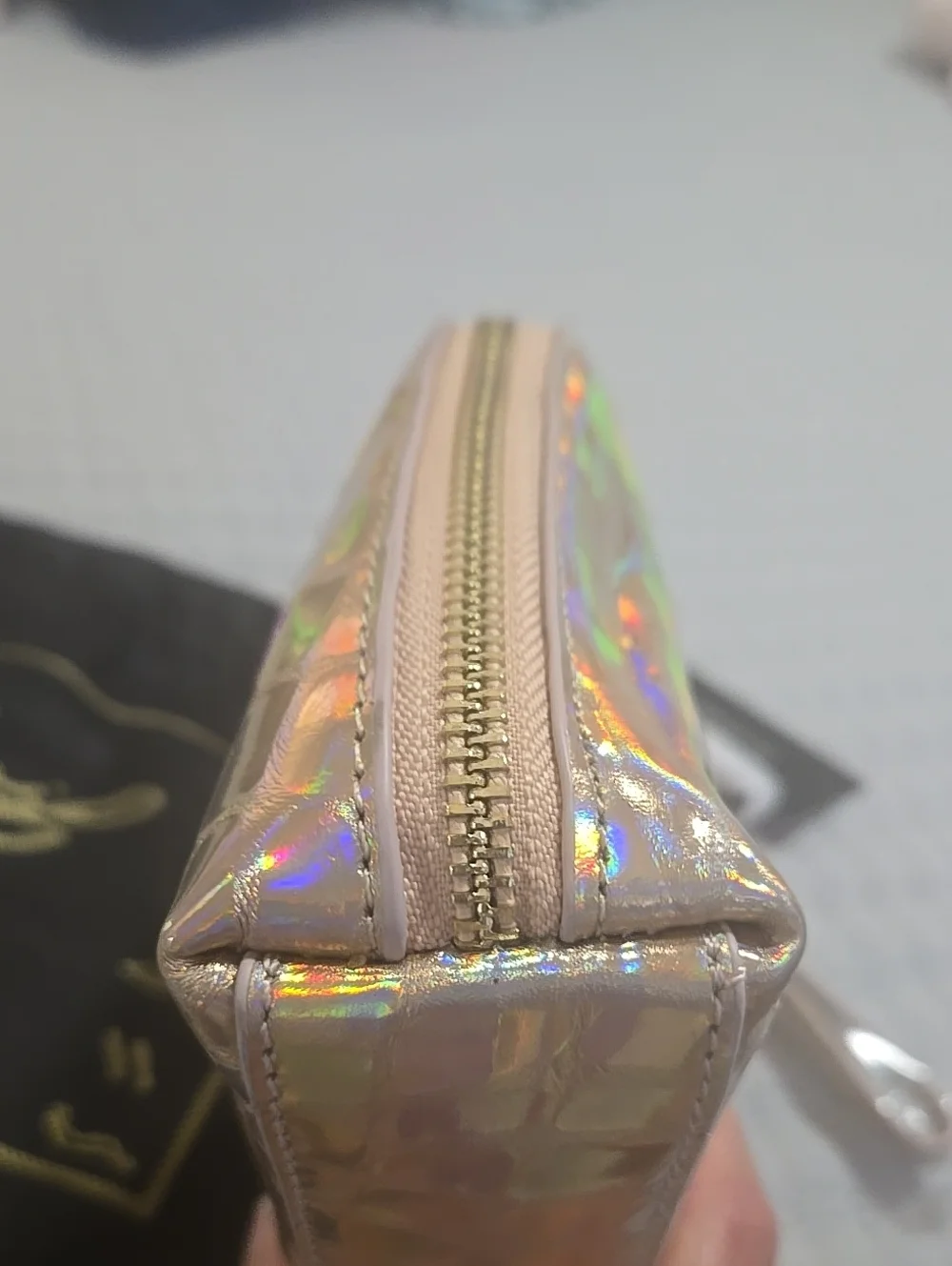 Sharif Legacy Rose Holographic Leather Floral Wristlet NWT